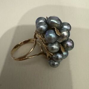 Vintage 14k Yellow Gold Bluish Gray Pearl Ring